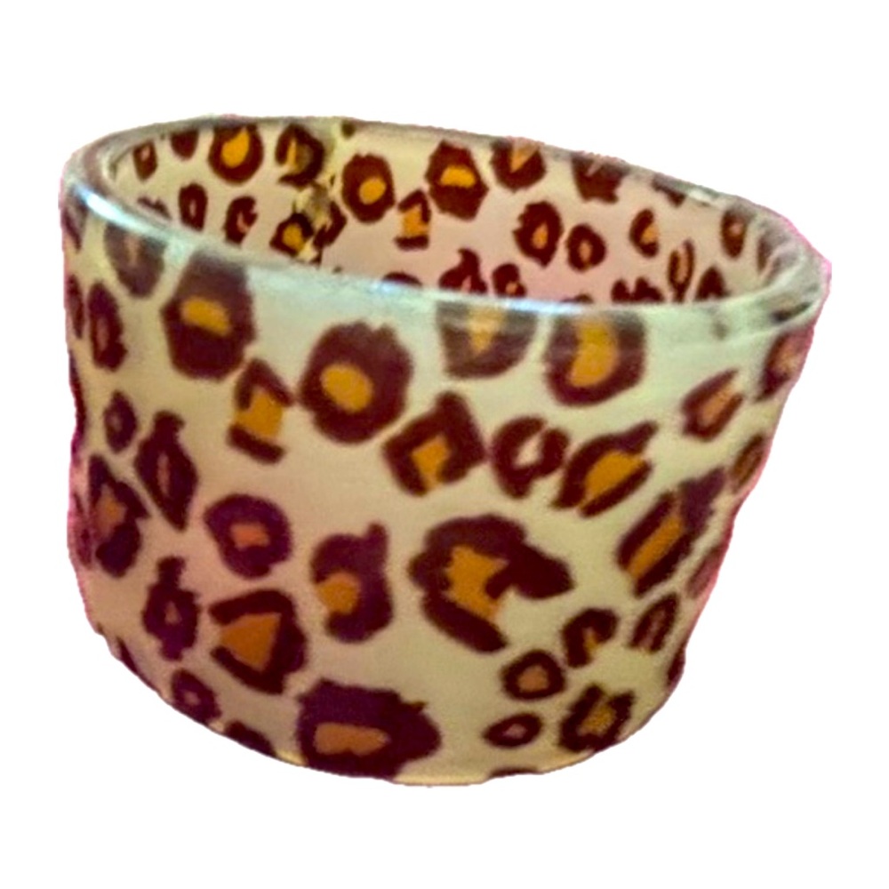 Vintage Wide Leopard/Animal/Cat Print 80s Neutral Statement Piece Bracelet Brown